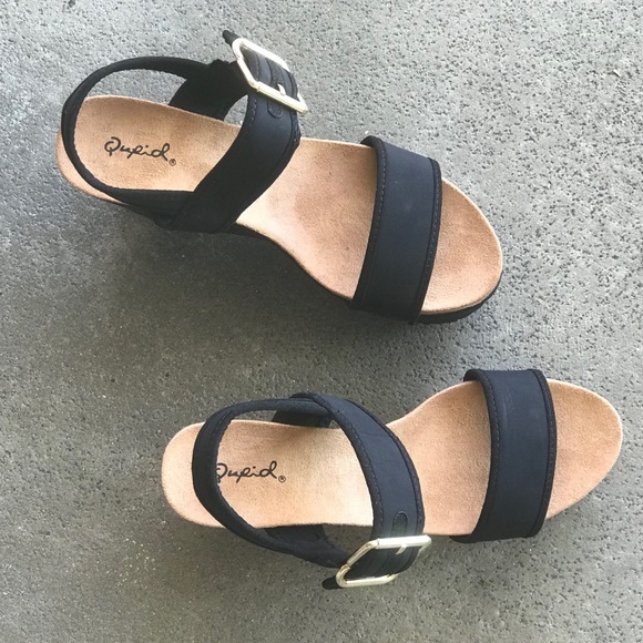 1 left! Qupid Eloise Black Platform Wedge Sandal - Picture 5 of 5